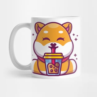 Cute shiba inu dog drinking boba milk tea cartoon Mug